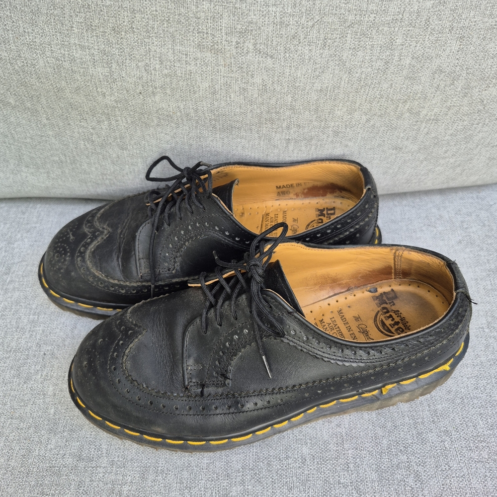 Dr. Martens Black Leather Oxfords with Yellow Stitching